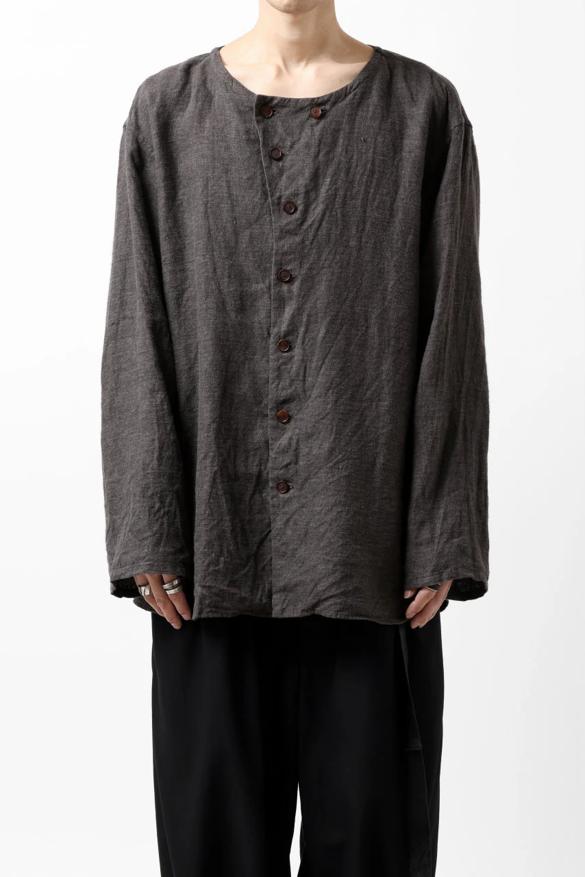 YUTA MATSUOKA exclusive round neck shirt / brushed linen canvas (brown) - Image 11