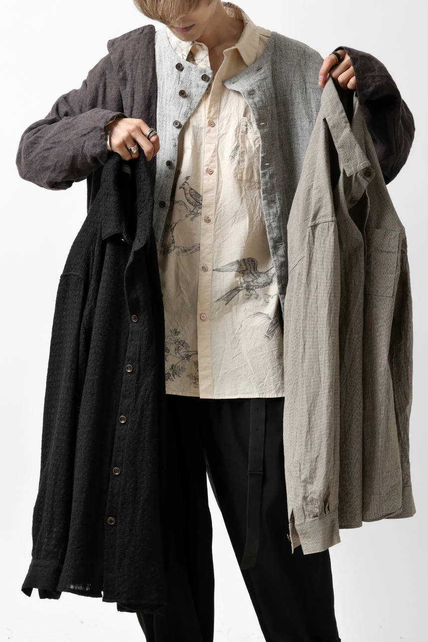 YUTA MATSUOKA exclusive round neck shirt / brushed linen canvas (brown) - Image 12