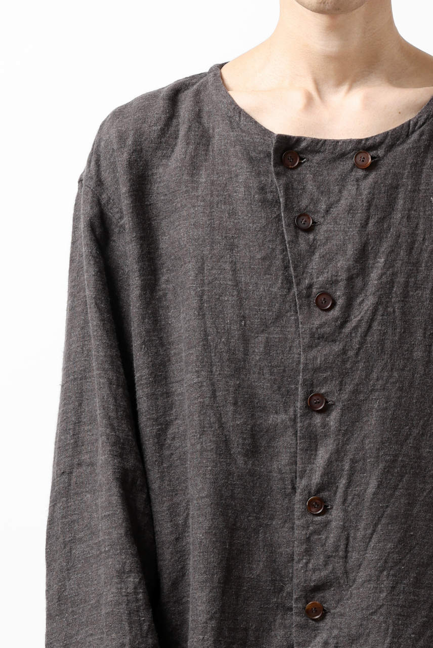 YUTA MATSUOKA exclusive round neck shirt / brushed linen canvas (brown) - Image 13