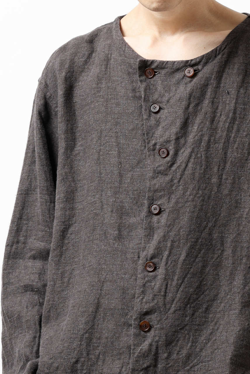 YUTA MATSUOKA exclusive round neck shirt / brushed linen canvas (brown) - Image 15