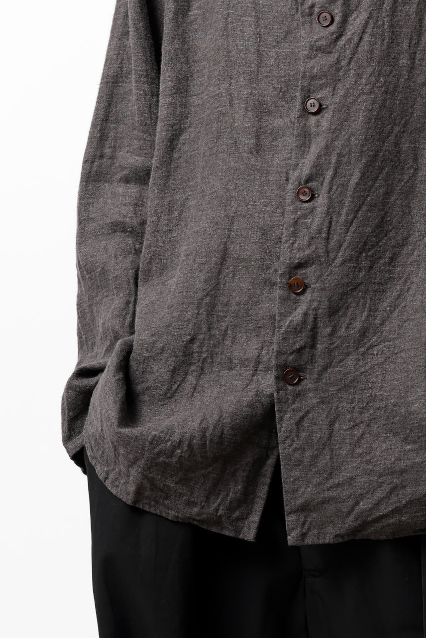 YUTA MATSUOKA exclusive round neck shirt / brushed linen canvas (brown) - Image 16