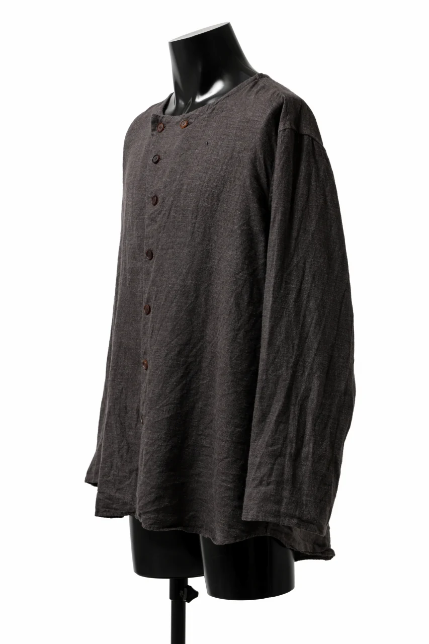 YUTA MATSUOKA exclusive round neck shirt / brushed linen canvas (brown) - Image 22