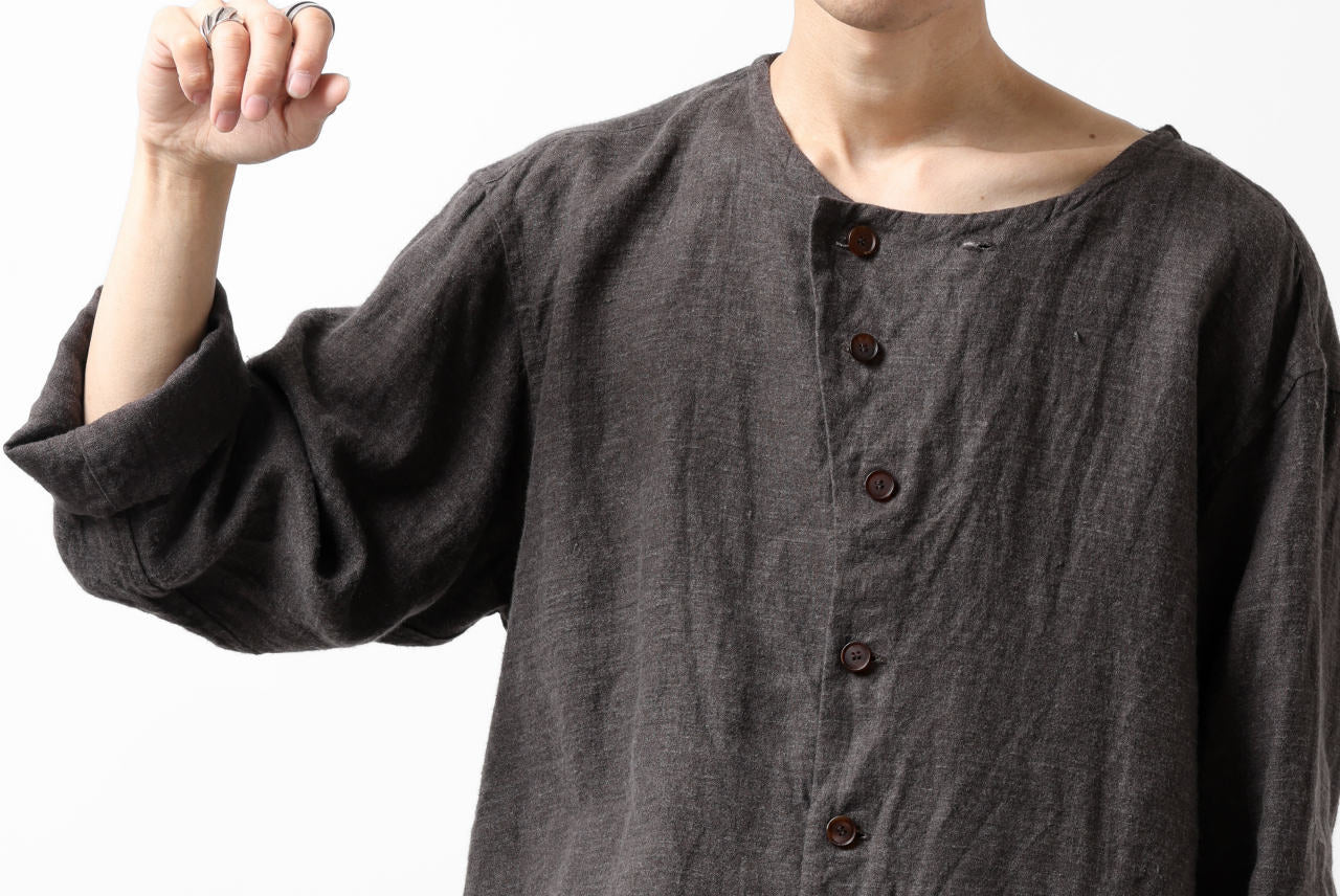 YUTA MATSUOKA exclusive round neck shirt / brushed linen canvas (brown) - Image 26