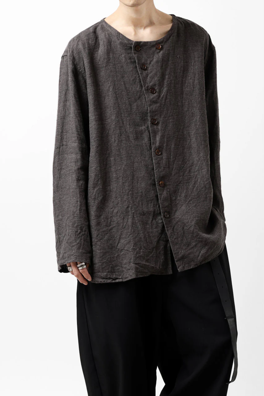 YUTA MATSUOKA exclusive round neck shirt / brushed linen canvas (brown) - Image 5