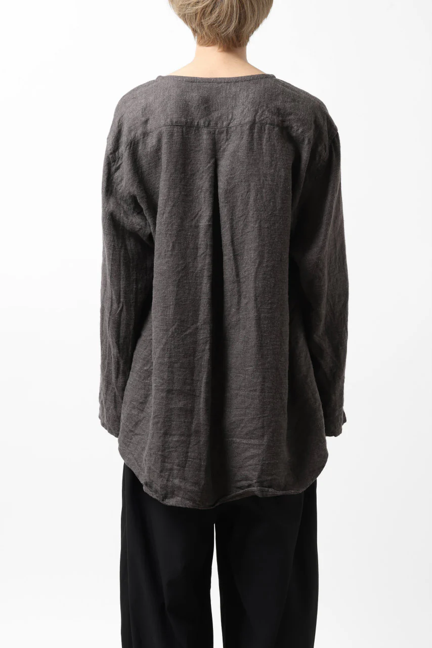 YUTA MATSUOKA exclusive round neck shirt / brushed linen canvas (brown) - Image 6