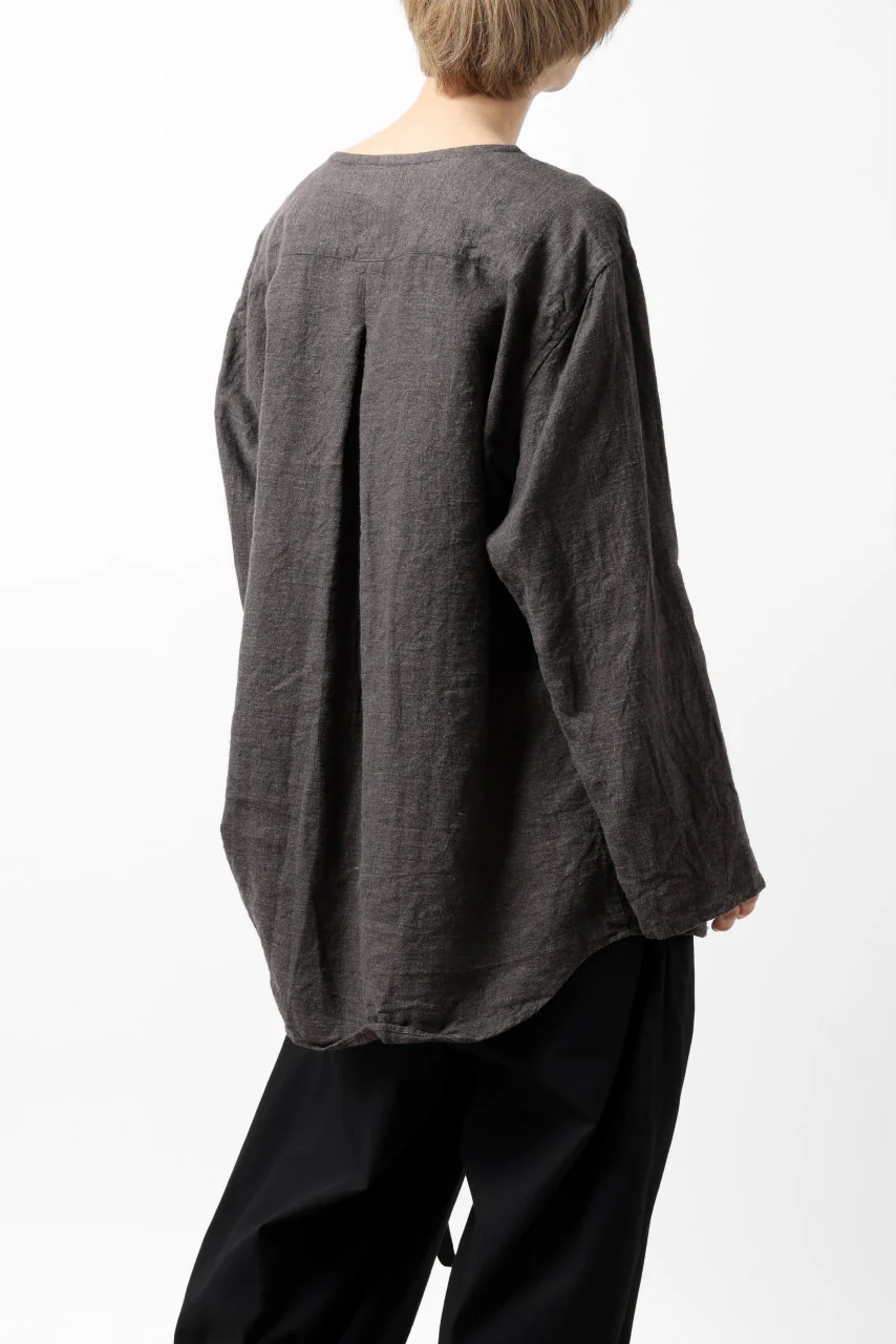 YUTA MATSUOKA exclusive round neck shirt / brushed linen canvas (brown) - Image 7