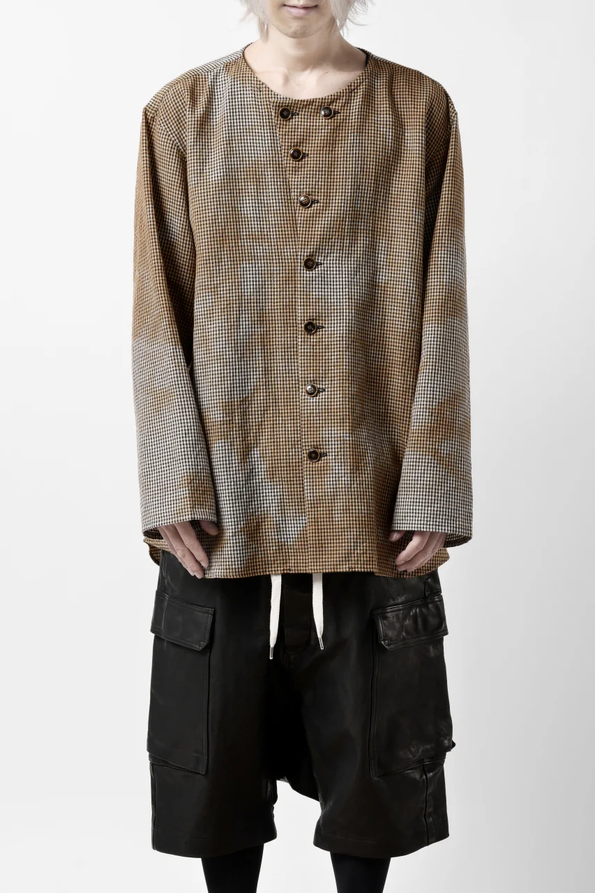 YUTA MATSUOKA exclusive round neck shirt / mottled dyeing dead stock woven (gingham check) - Image 2