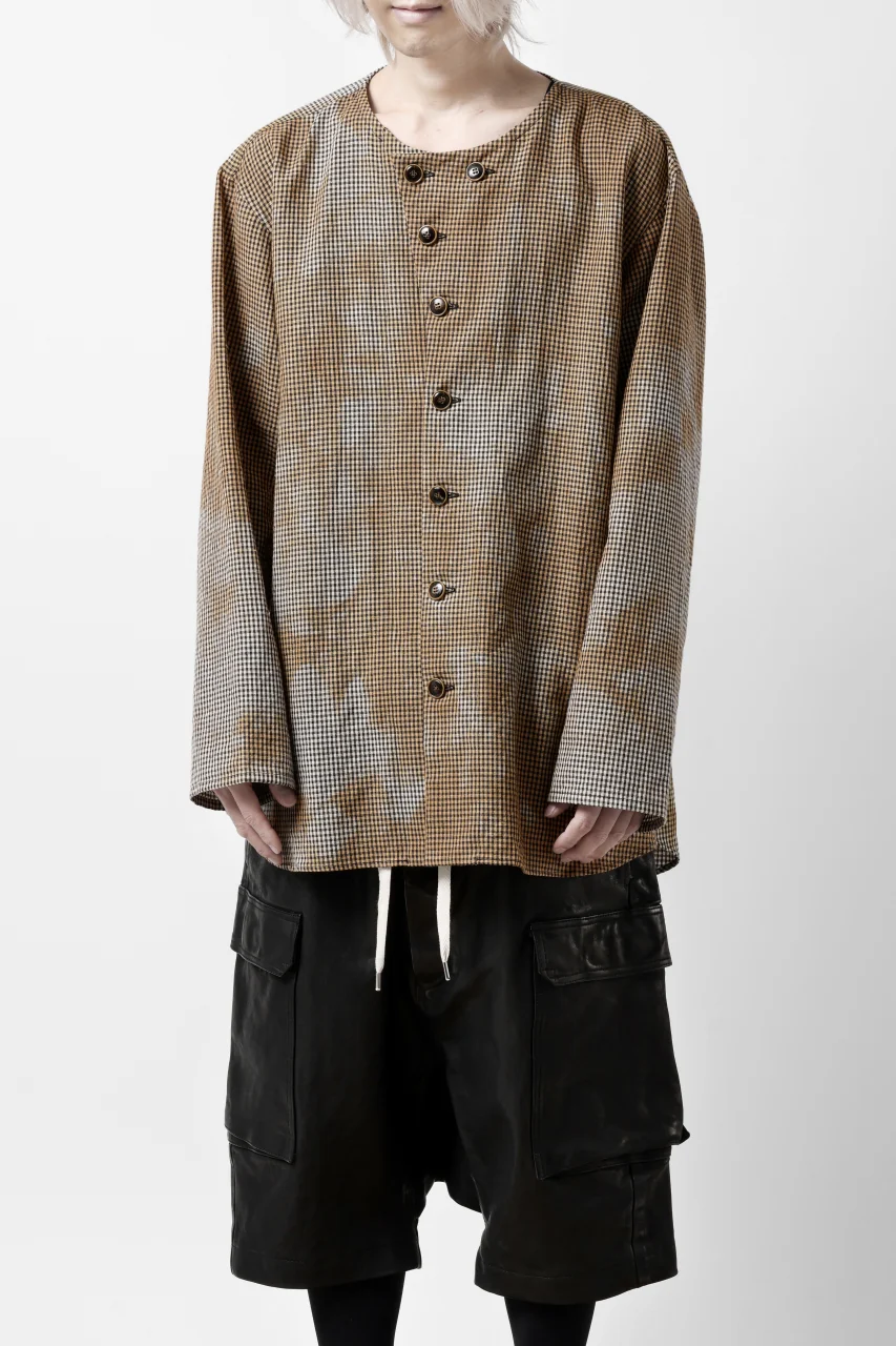 YUTA MATSUOKA exclusive round neck shirt / mottled dyeing dead stock woven (gingham check) - Image 25