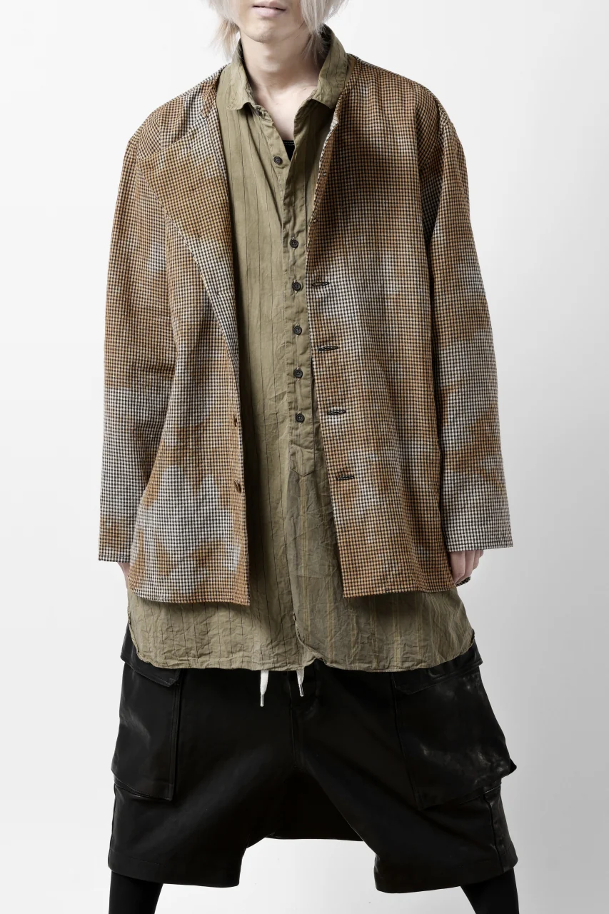 YUTA MATSUOKA exclusive round neck shirt / mottled dyeing dead stock woven (gingham check) - Image 3