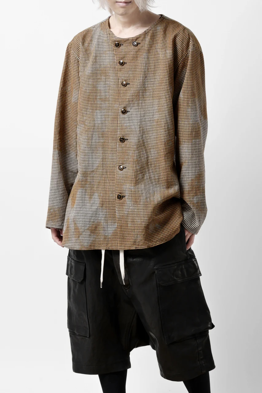 YUTA MATSUOKA exclusive round neck shirt / mottled dyeing dead stock woven (gingham check) - Image 4
