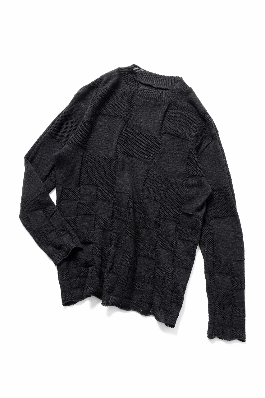 YUTA MATSUOKA gradient square pattern knit sweater / Japanese paper & silk knit (black) - Image 2