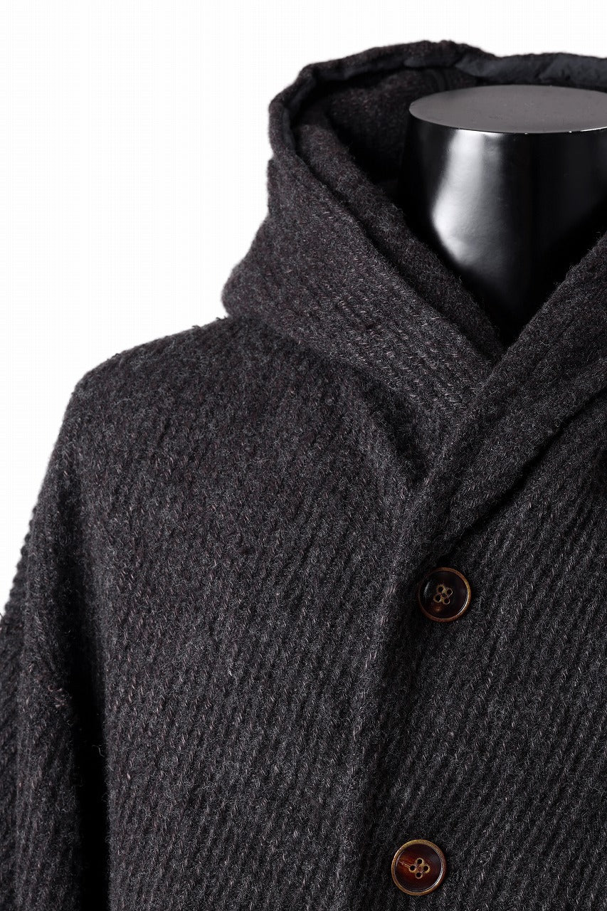 YUTA MATSUOKA hoodie gown coat / wool linen kersey (dark brown) - Image 10