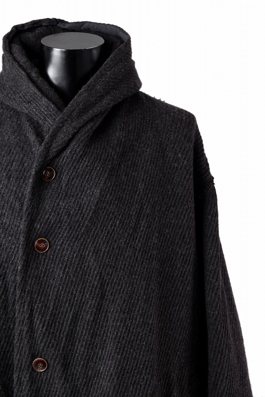 YUTA MATSUOKA hoodie gown coat / wool linen kersey (dark brown) - Image 11