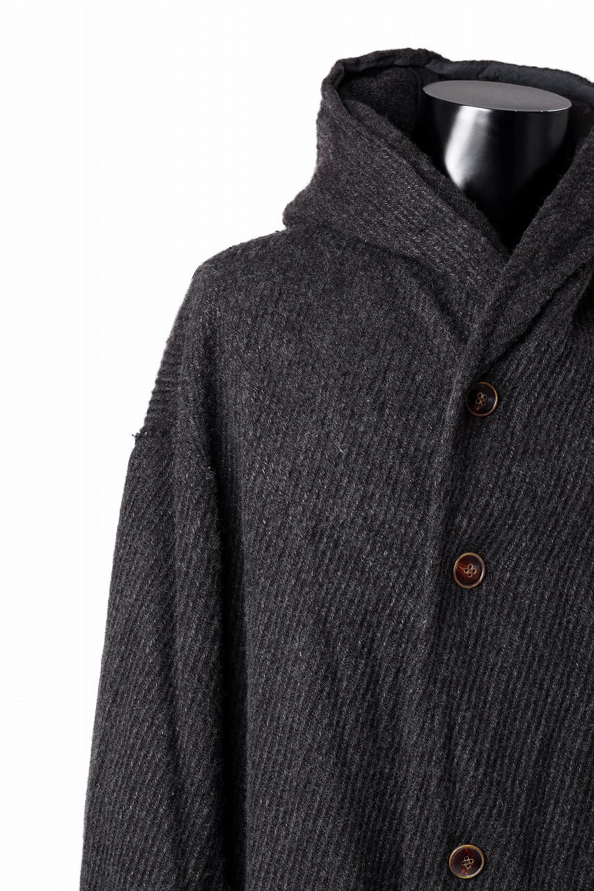 YUTA MATSUOKA hoodie gown coat / wool linen kersey (dark brown) - Image 12