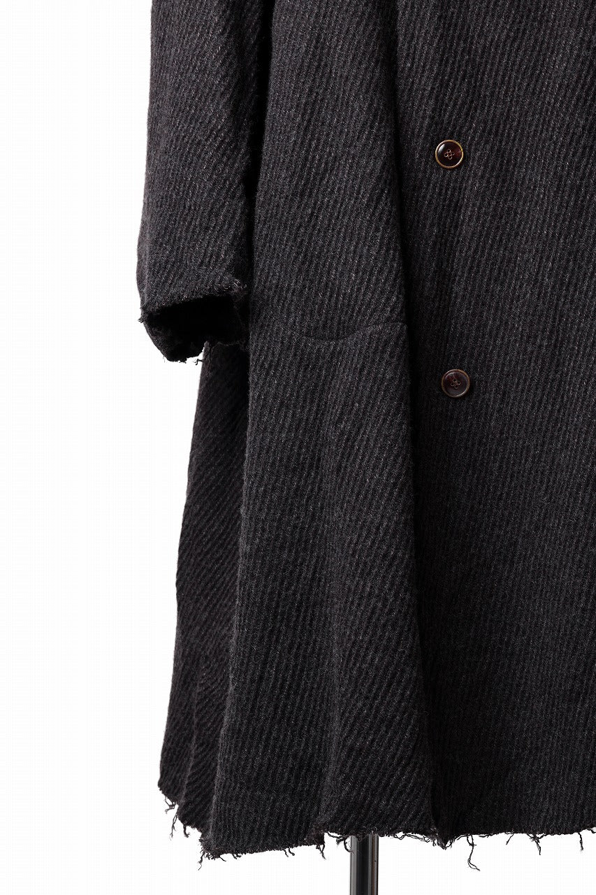 YUTA MATSUOKA hoodie gown coat / wool linen kersey (dark brown) - Image 13
