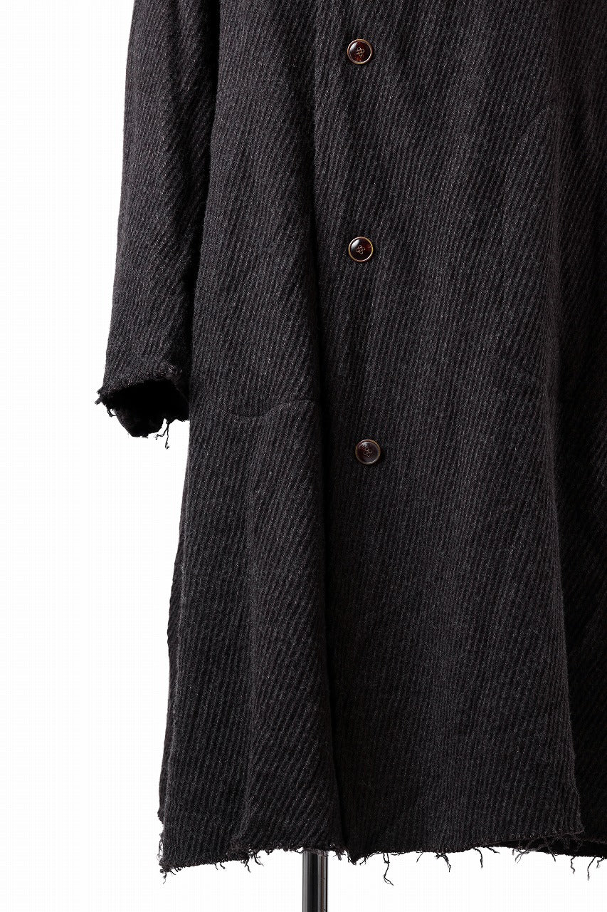 YUTA MATSUOKA hoodie gown coat / wool linen kersey (dark brown) - Image 14