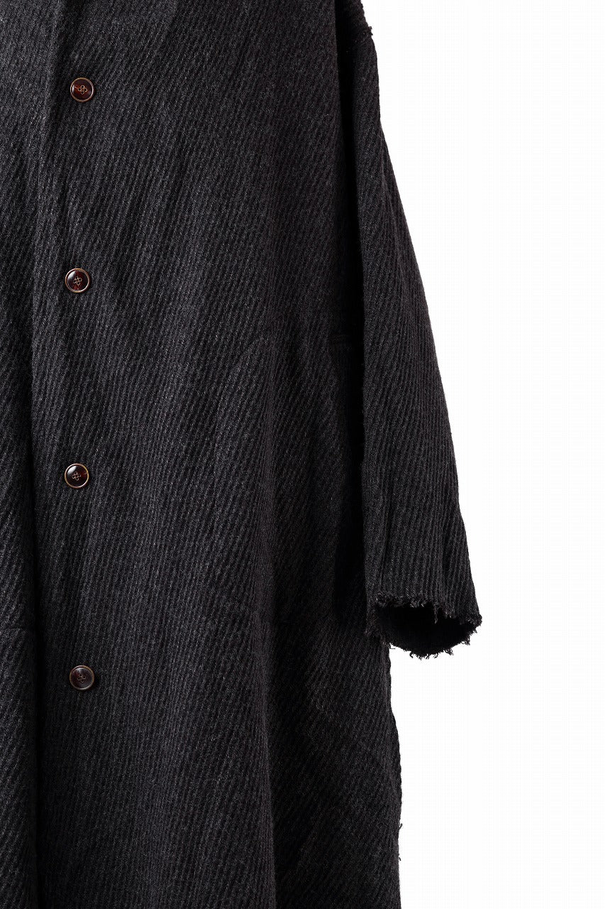 YUTA MATSUOKA hoodie gown coat / wool linen kersey (dark brown) - Image 15