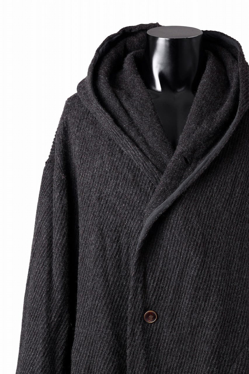 YUTA MATSUOKA hoodie gown coat / wool linen kersey (dark brown) - Image 16
