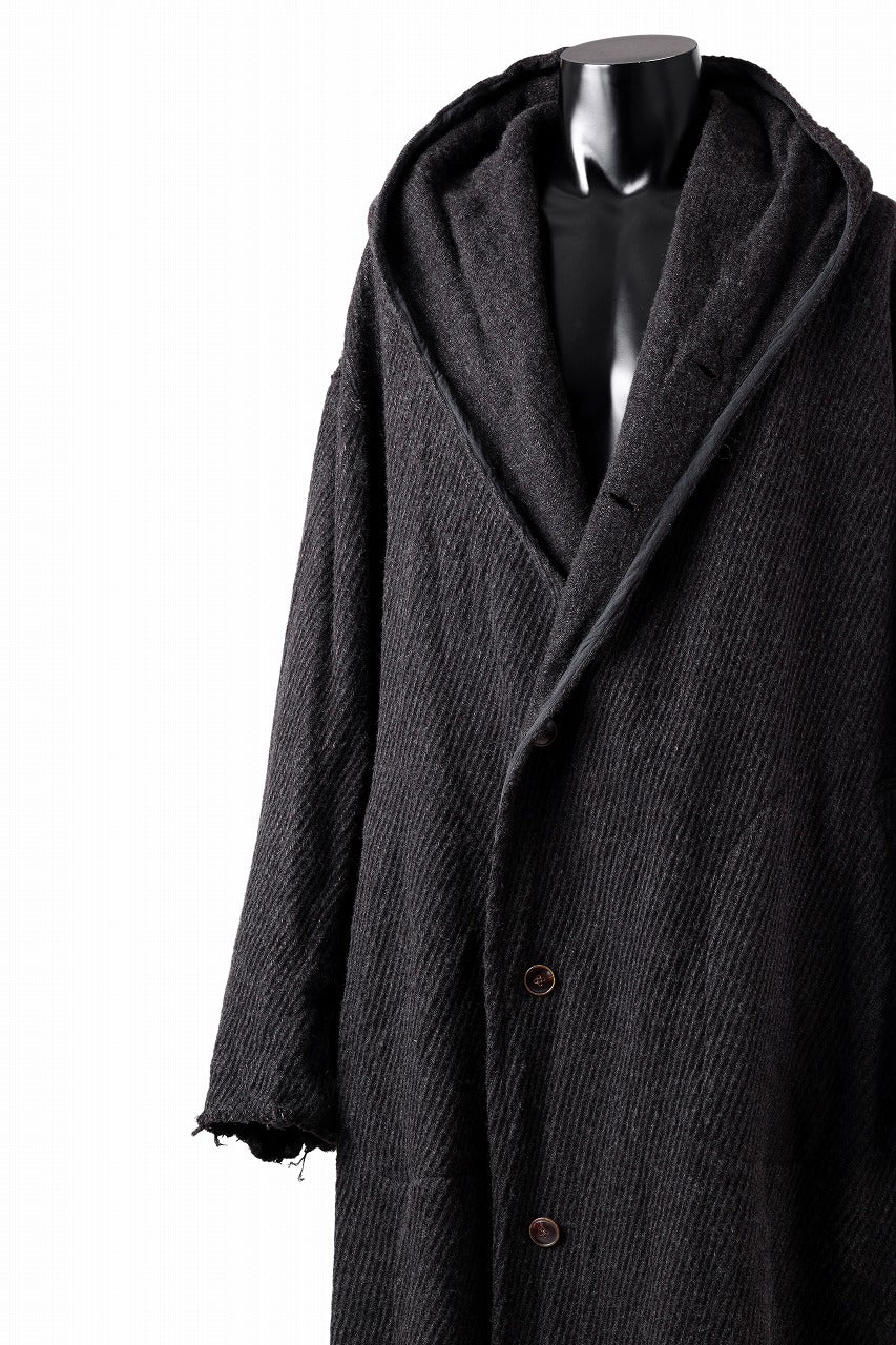 YUTA MATSUOKA hoodie gown coat / wool linen kersey (dark brown) - Image 17