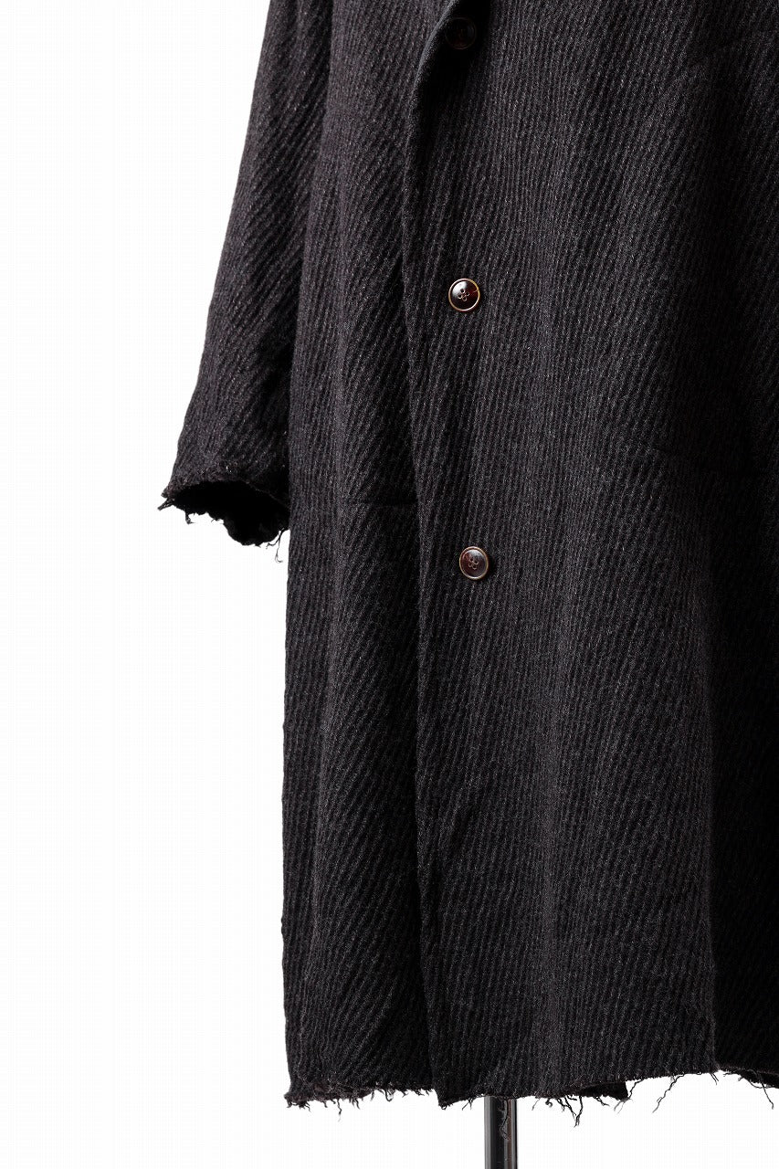 YUTA MATSUOKA hoodie gown coat / wool linen kersey (dark brown) - Image 18