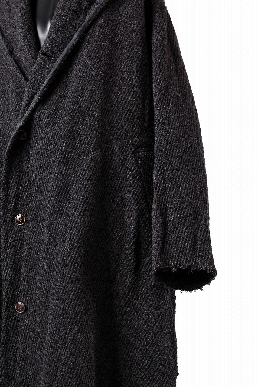YUTA MATSUOKA hoodie gown coat / wool linen kersey (dark brown) - Image 19
