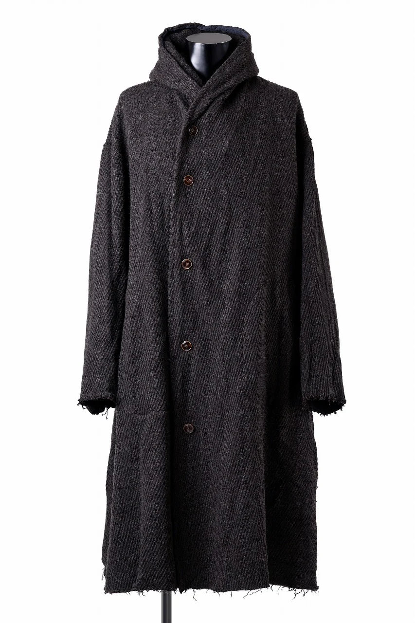 YUTA MATSUOKA hoodie gown coat / wool linen kersey (dark brown) - Image 2