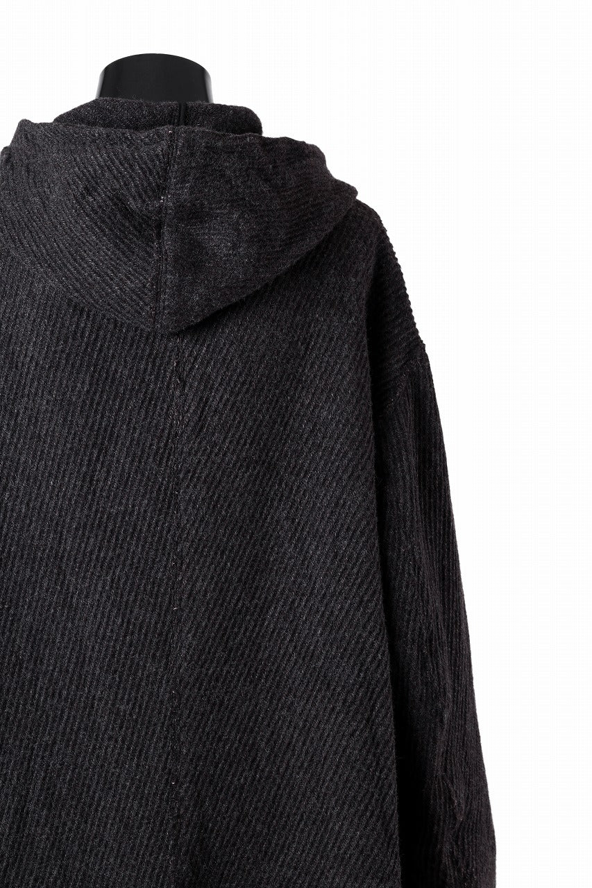 YUTA MATSUOKA hoodie gown coat / wool linen kersey (dark brown) - Image 21