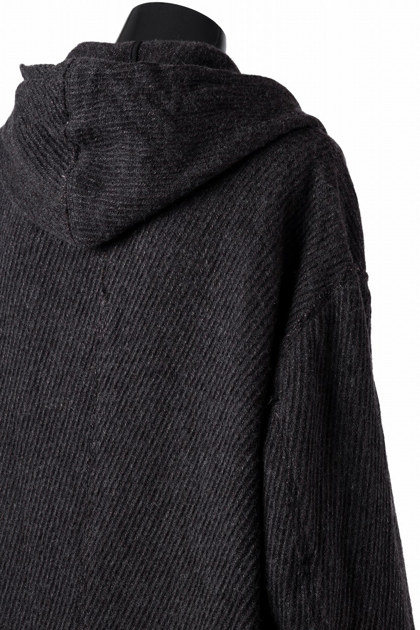 YUTA MATSUOKA hoodie gown coat / wool linen kersey (dark brown) - Image 23