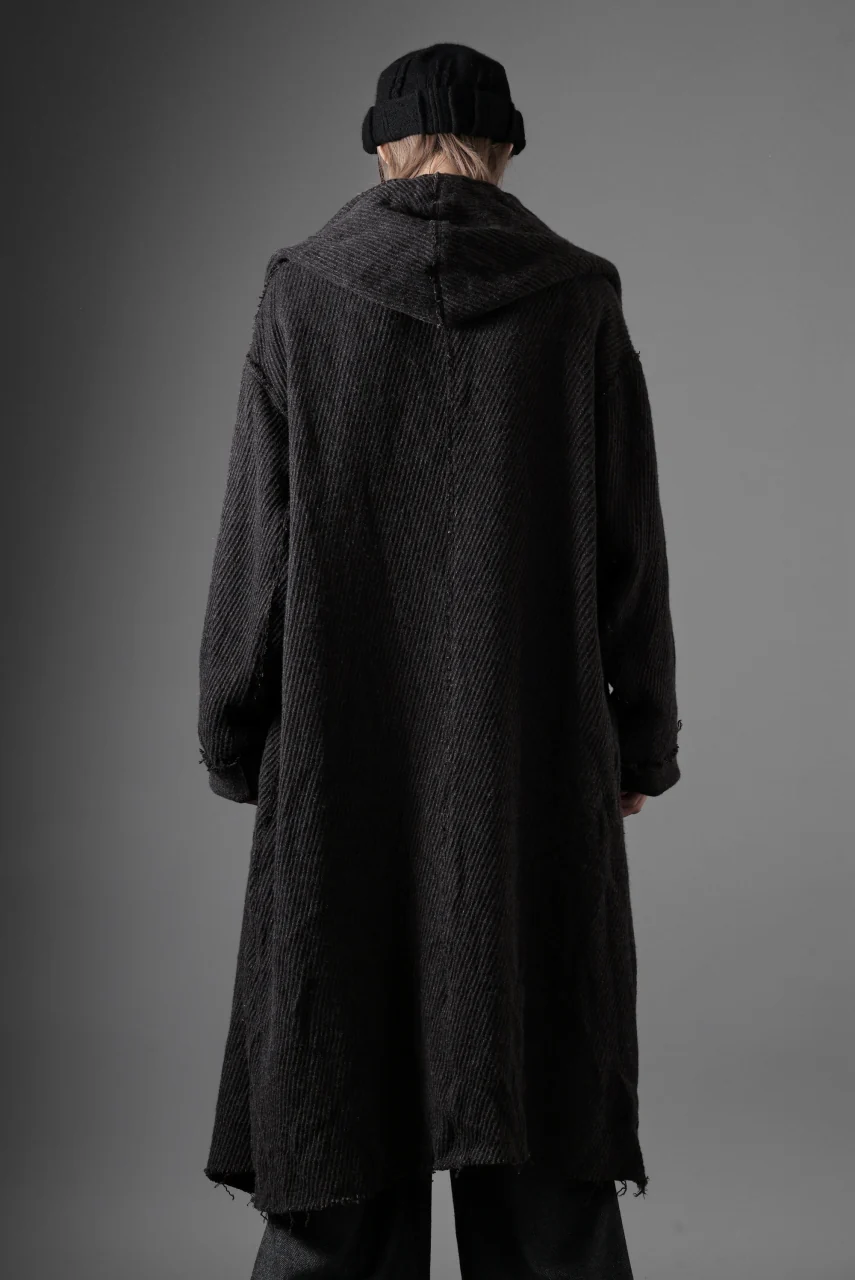 YUTA MATSUOKA hoodie gown coat / wool linen kersey (dark brown) - Image 26