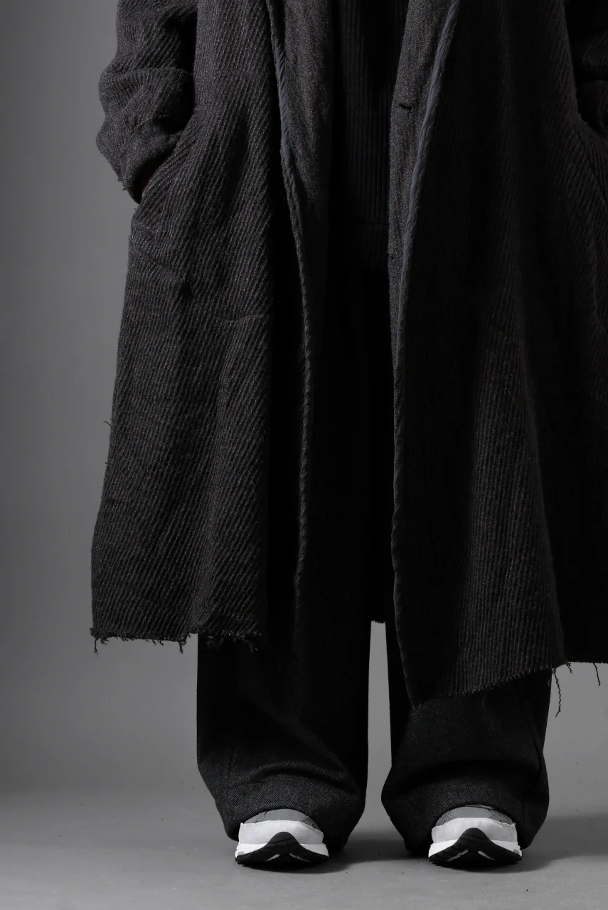 YUTA MATSUOKA hoodie gown coat / wool linen kersey (dark brown) - Image 27