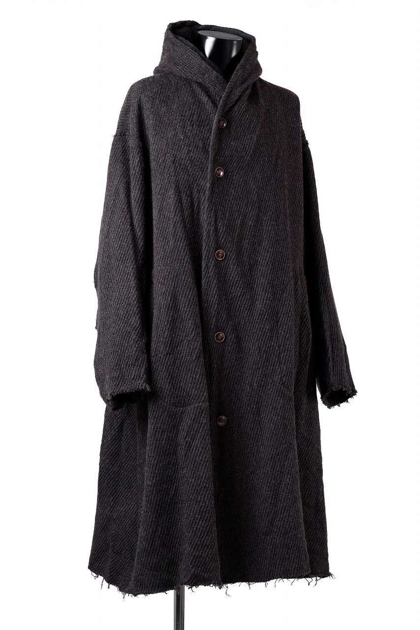 YUTA MATSUOKA hoodie gown coat / wool linen kersey (dark brown) - Image 3
