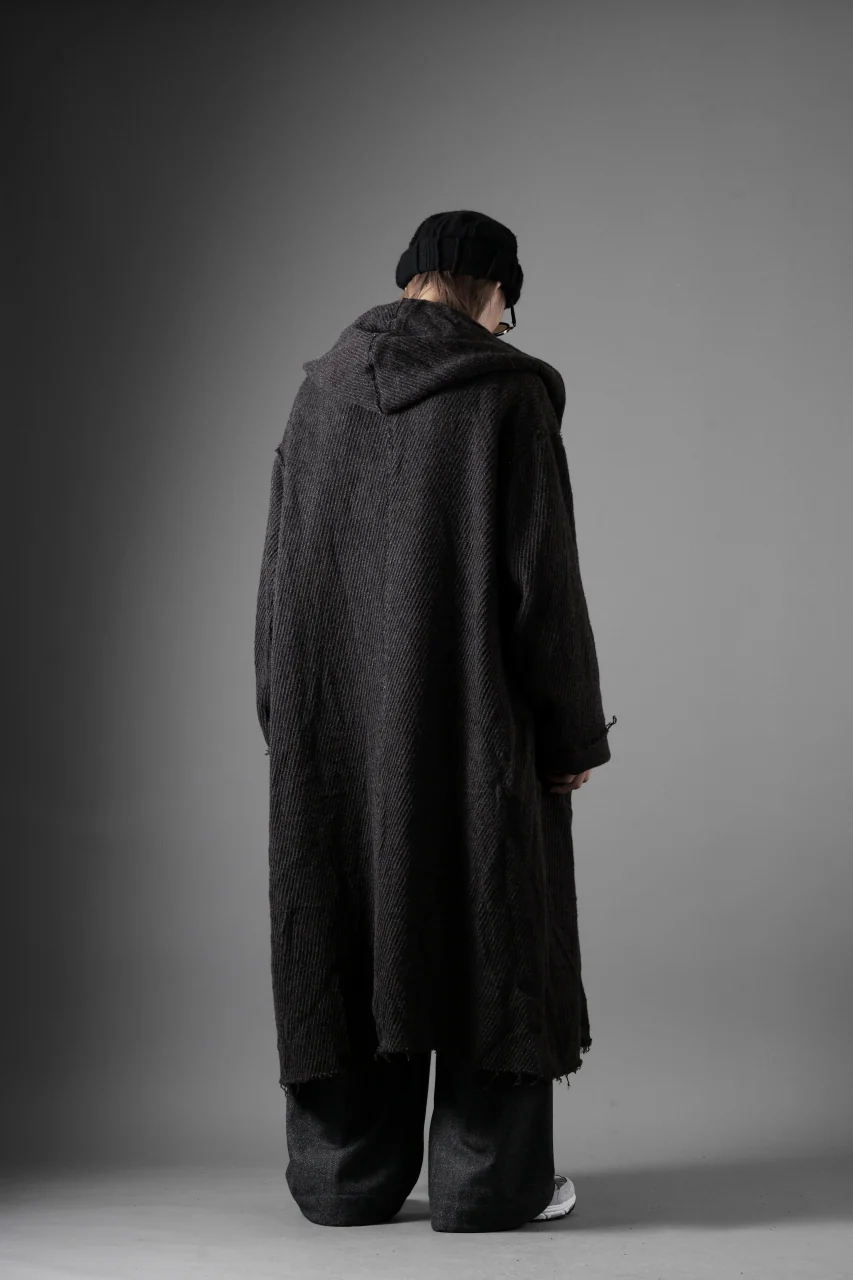 YUTA MATSUOKA hoodie gown coat / wool linen kersey (dark brown) - Image 32