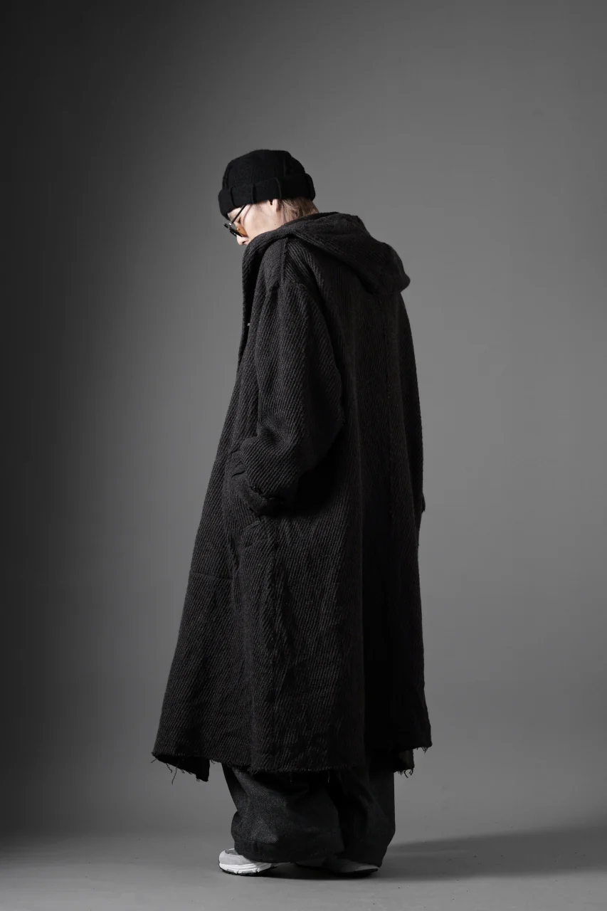 YUTA MATSUOKA hoodie gown coat / wool linen kersey (dark brown) - Image 35