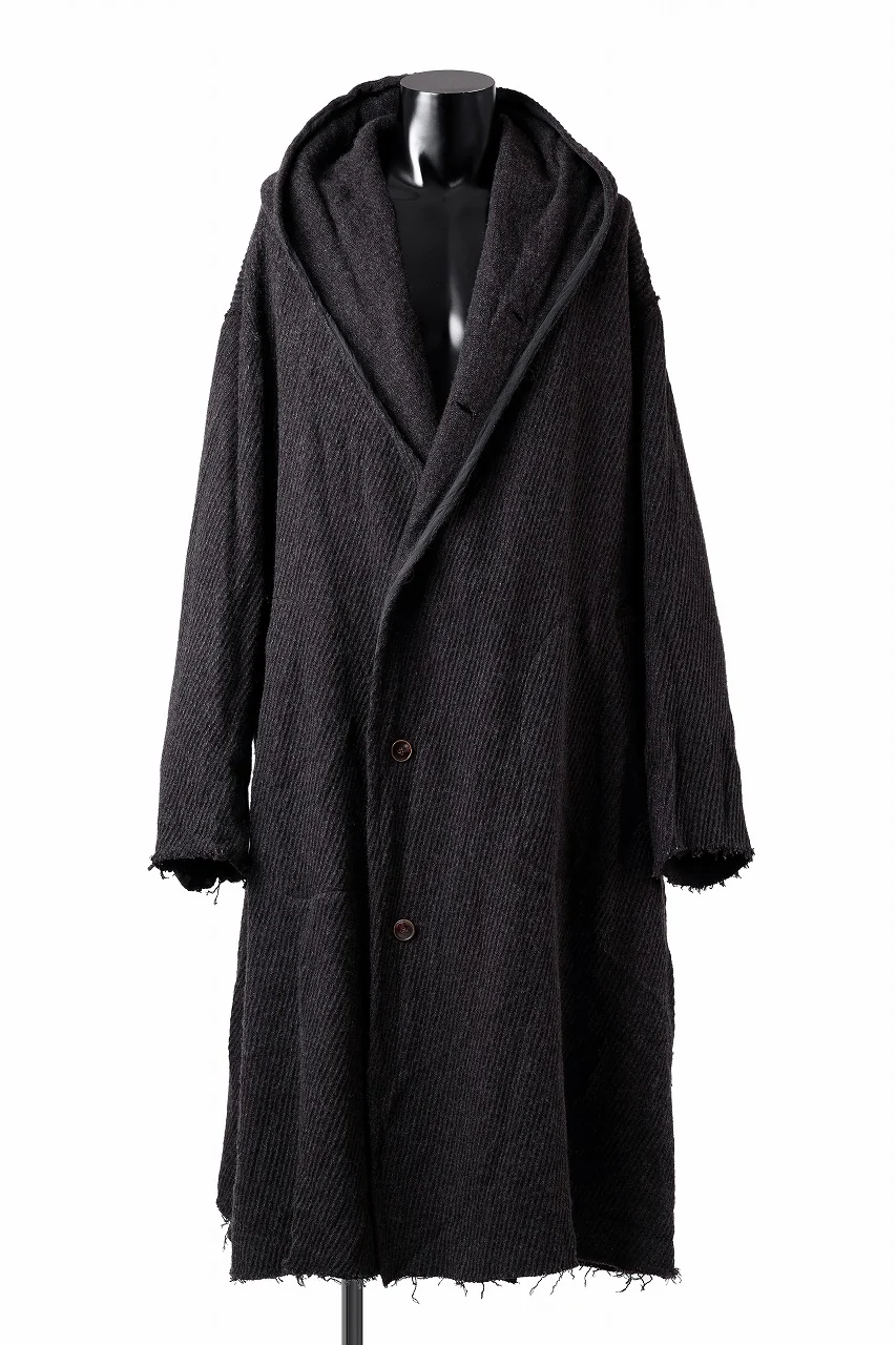 YUTA MATSUOKA hoodie gown coat / wool linen kersey (dark brown) - Image 4