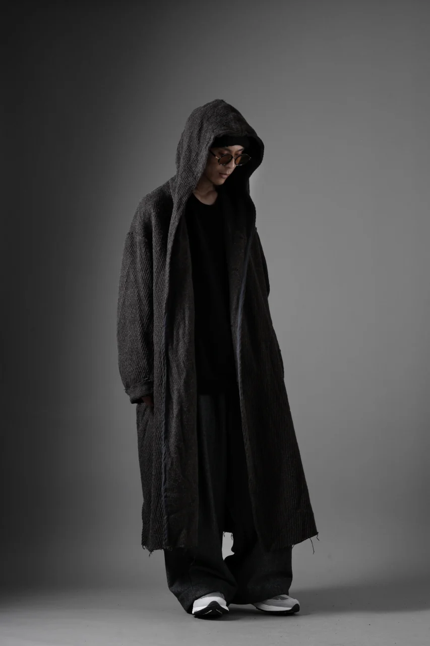 YUTA MATSUOKA hoodie gown coat / wool linen kersey (dark brown) - Image 41