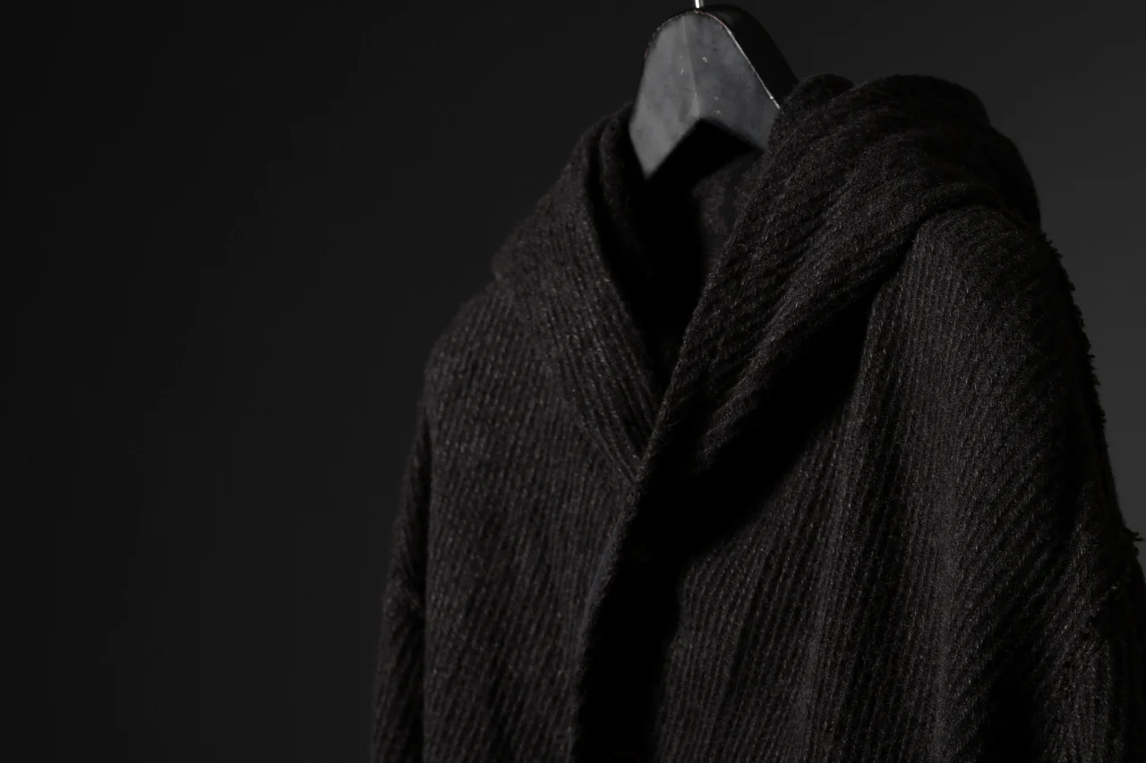 YUTA MATSUOKA hoodie gown coat / wool linen kersey (dark brown) - Image 44
