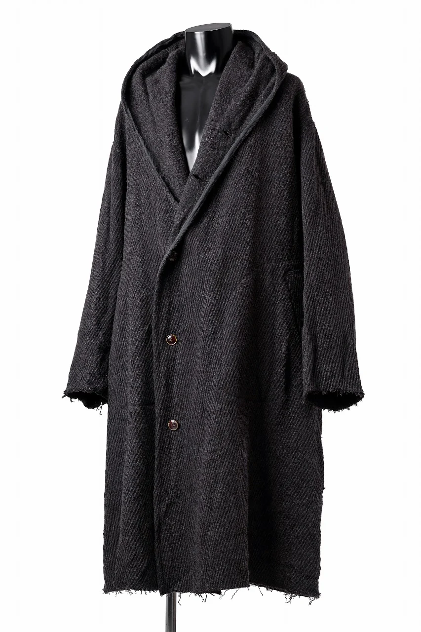 YUTA MATSUOKA hoodie gown coat / wool linen kersey (dark brown) - Image 5