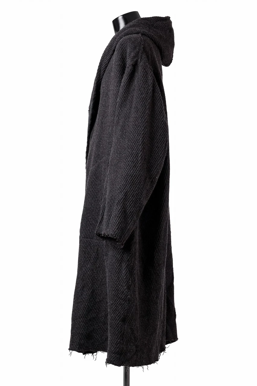 YUTA MATSUOKA hoodie gown coat / wool linen kersey (dark brown) - Image 6