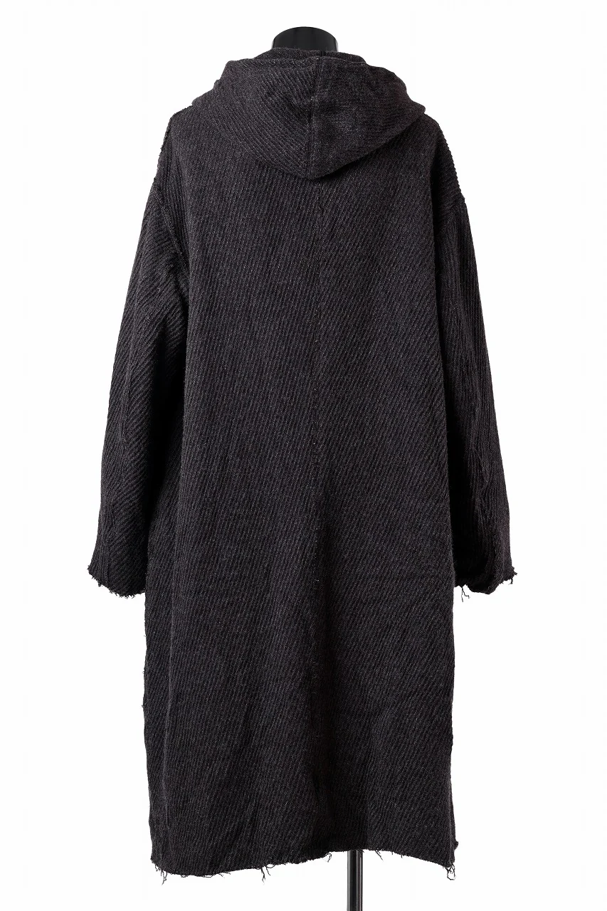 YUTA MATSUOKA hoodie gown coat / wool linen kersey (dark brown) - Image 7
