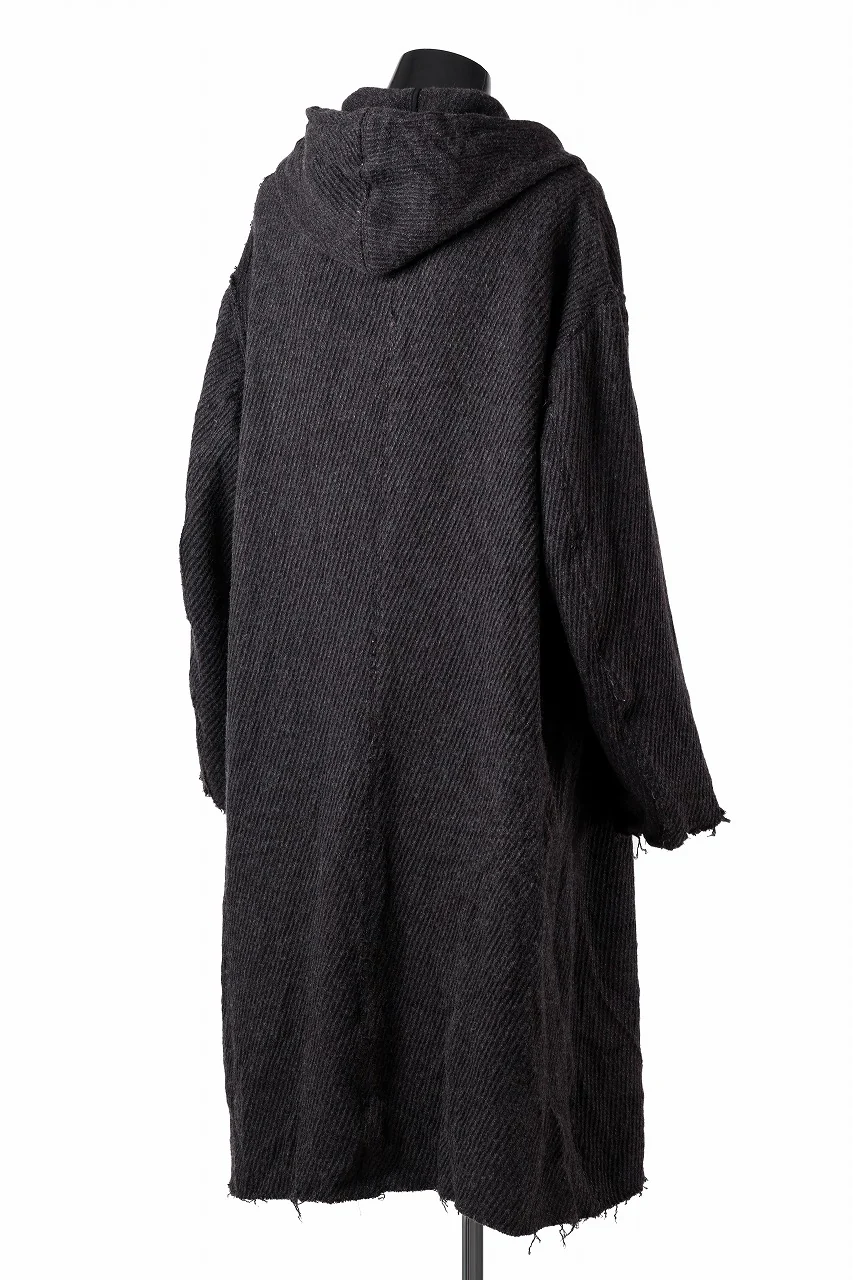 YUTA MATSUOKA hoodie gown coat / wool linen kersey (dark brown) - Image 8