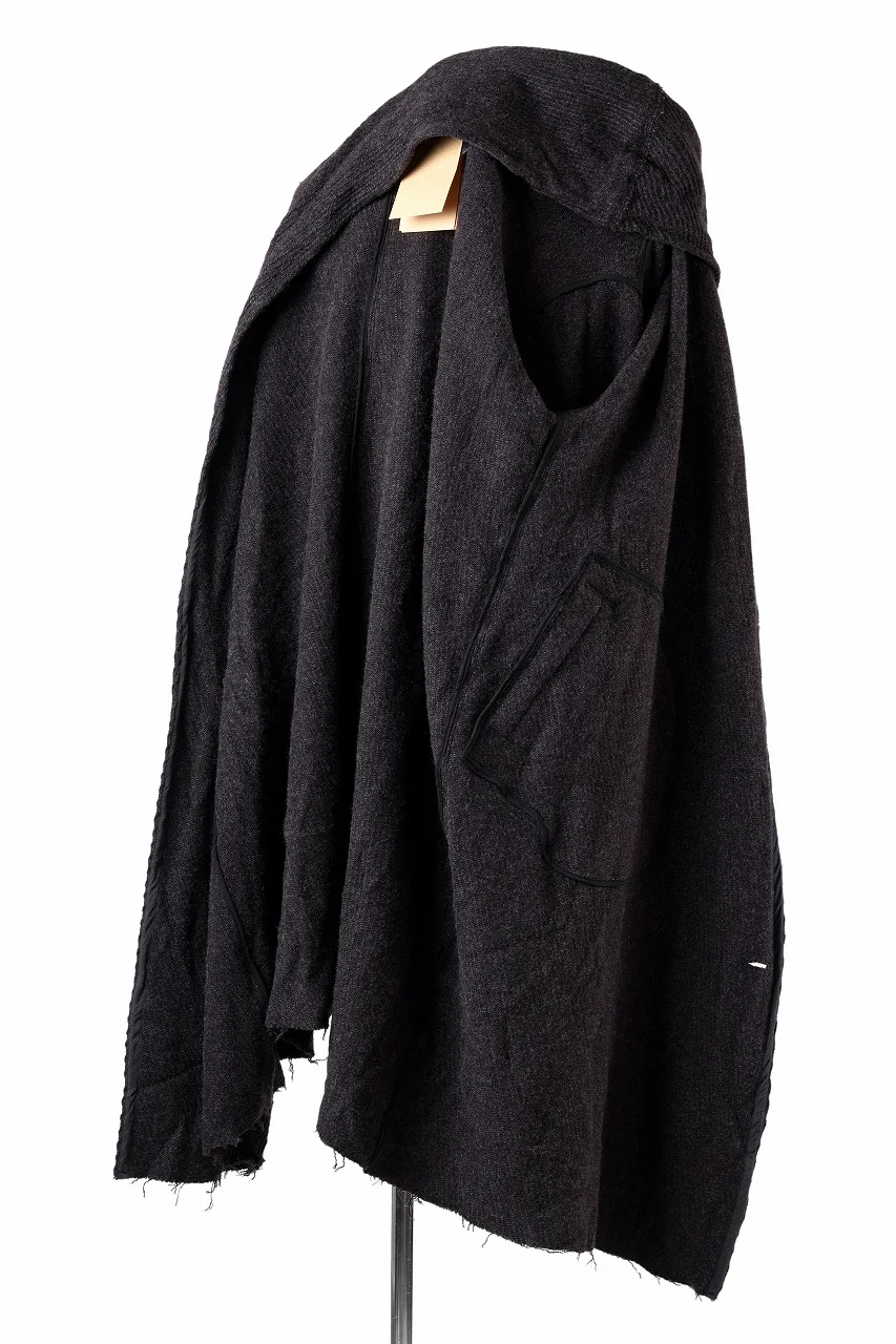 YUTA MATSUOKA hoodie gown coat / wool linen kersey (dark brown) - Image 9