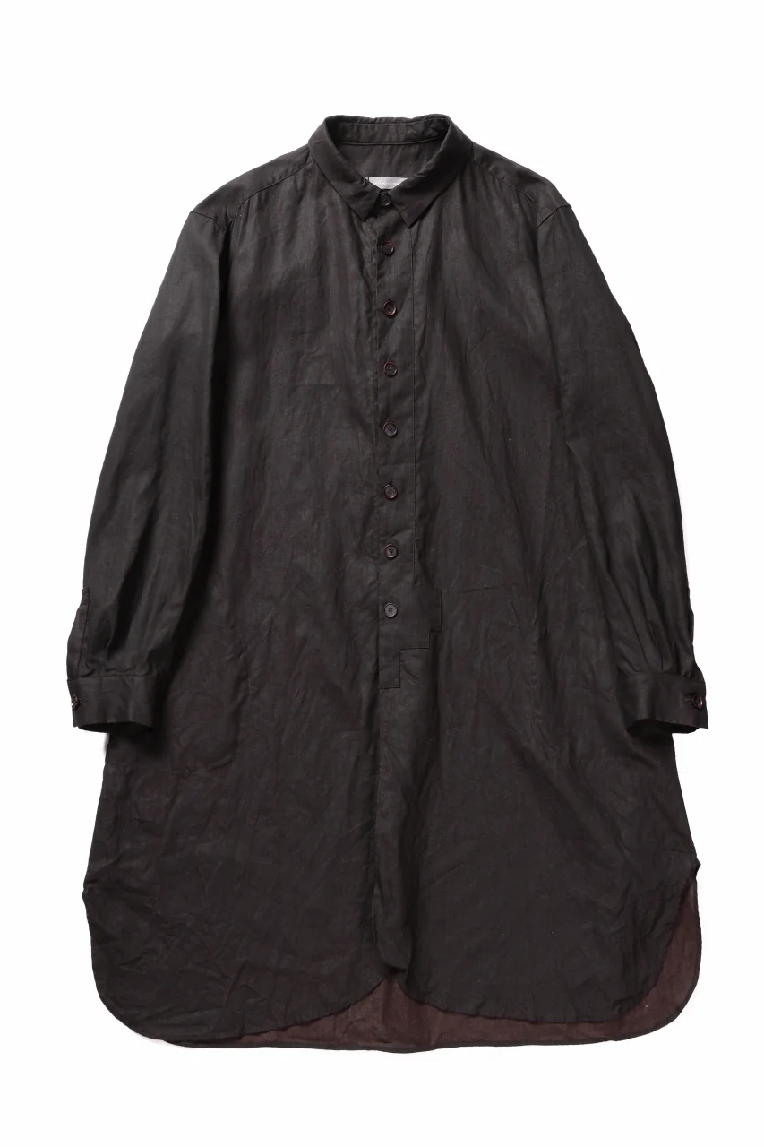 YUTA MATSUOKA long shirt / bengala ink coating linen (reddish brown) - Image 2