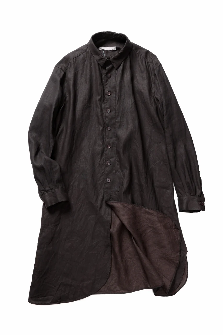 YUTA MATSUOKA long shirt / bengala ink coating linen (reddish brown) - Image 4
