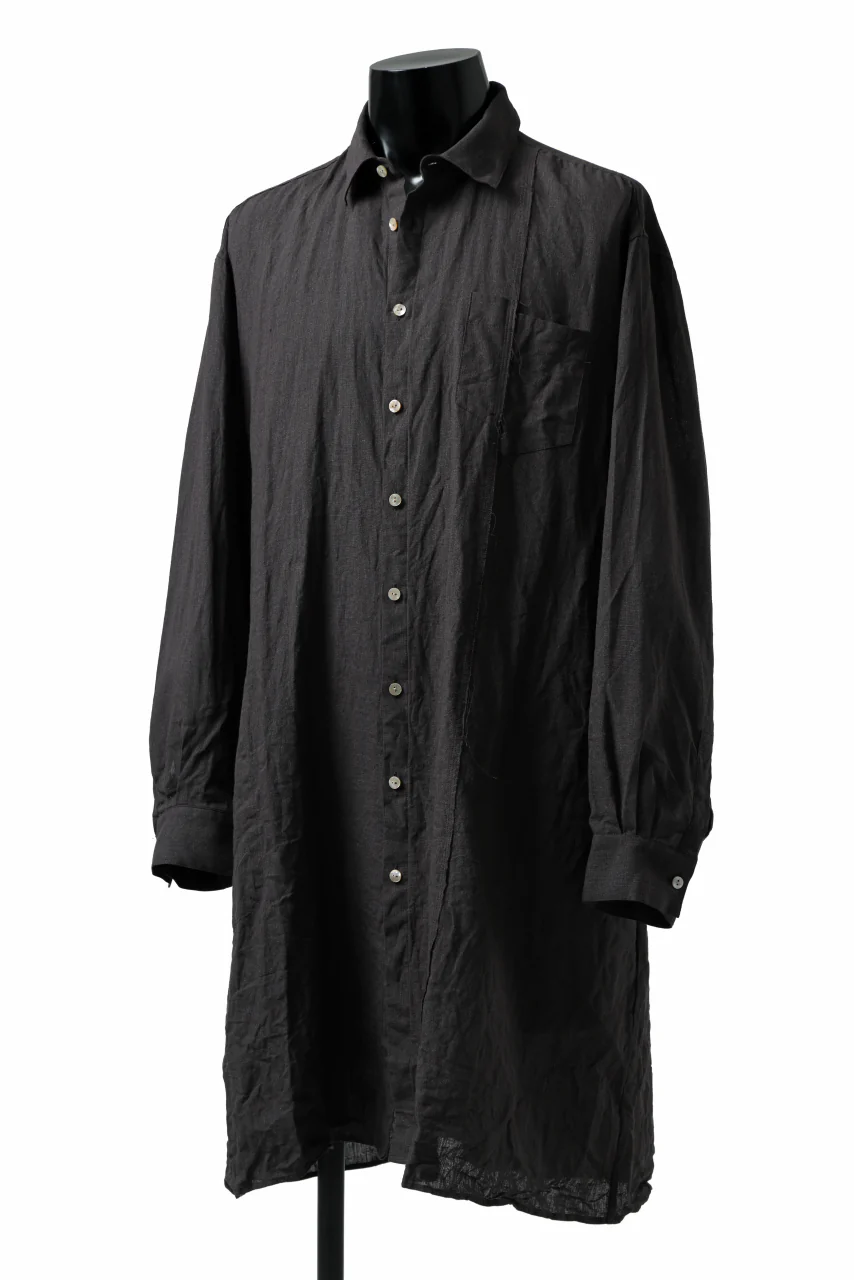 YUTA MATSUOKA long shirt / dead stock broad linen (brown) - Image 3
