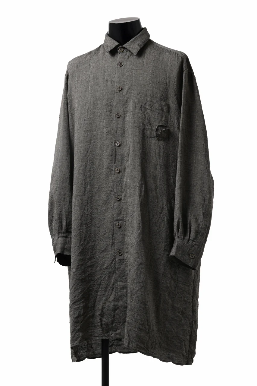 YUTA MATSUOKA long shirt / linen gold thread stripe (charcoal gray) - Image 2