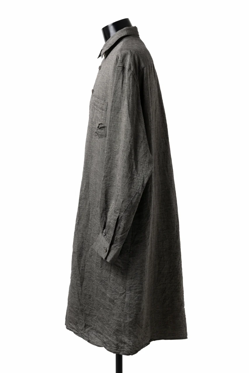 YUTA MATSUOKA long shirt / linen gold thread stripe (charcoal gray) - Image 3
