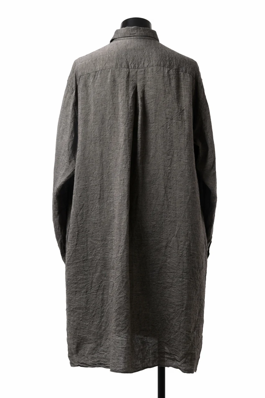 YUTA MATSUOKA long shirt / linen gold thread stripe (charcoal gray) - Image 4