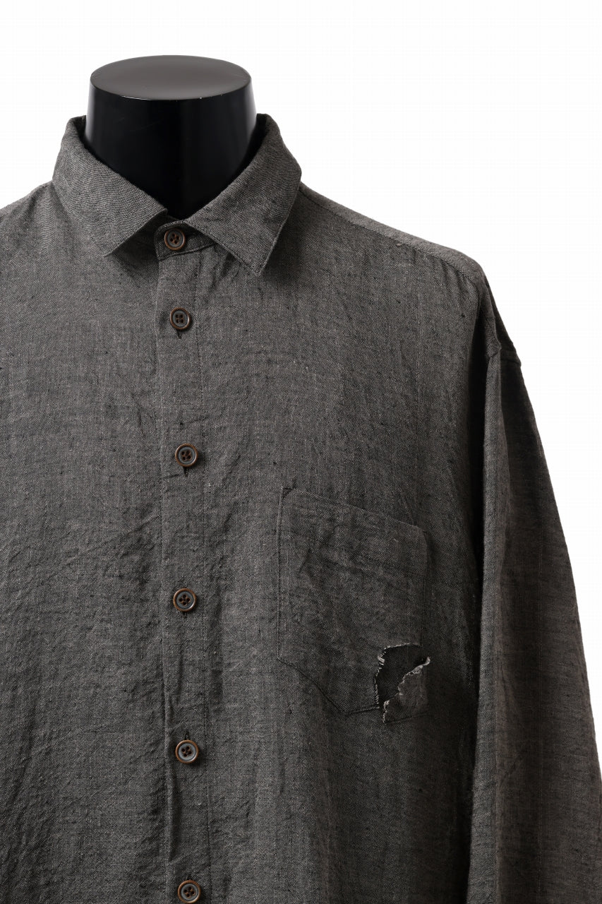 YUTA MATSUOKA long shirt / linen gold thread stripe (charcoal gray) - Image 5