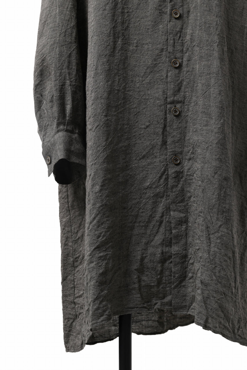 YUTA MATSUOKA long shirt / linen gold thread stripe (charcoal gray) - Image 6