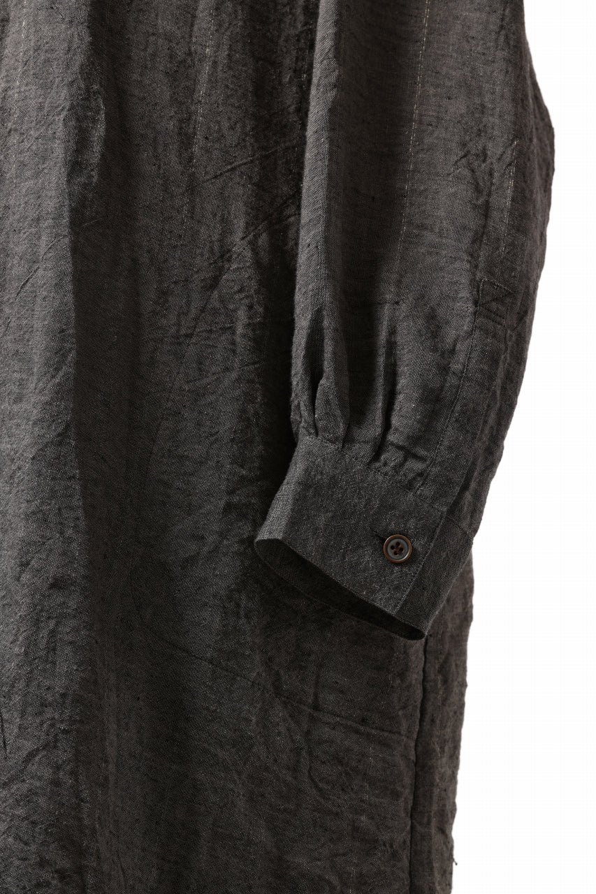 YUTA MATSUOKA long shirt / linen gold thread stripe (charcoal gray) - Image 7